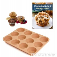 Silicone Muffin Pan - 12 Silicone Mold Large Cupcake Pan - Non Stick Silicone Molds for Baking Muffins  Cupcakes  Mini Cakes  Quiches - Hazelnut Color - Dishwasher Safe - BPA Free - B079DXNZ21